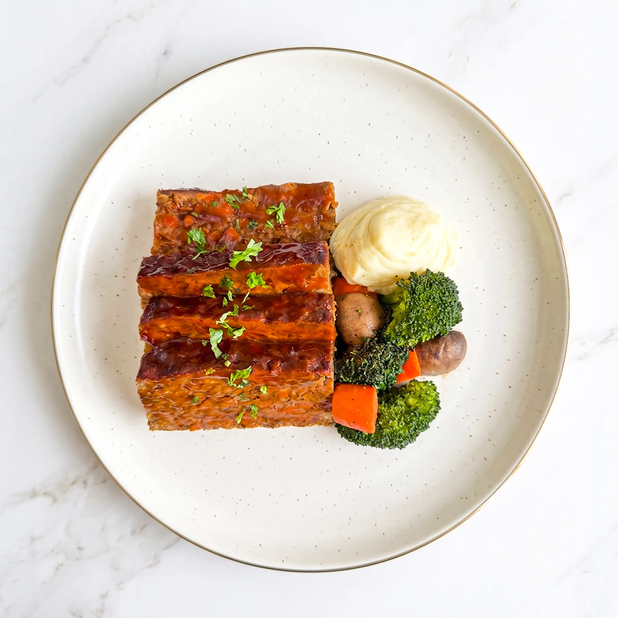 Mushroom Meatloaf with Broccoli, Mushrooms and Mashed Potatoes