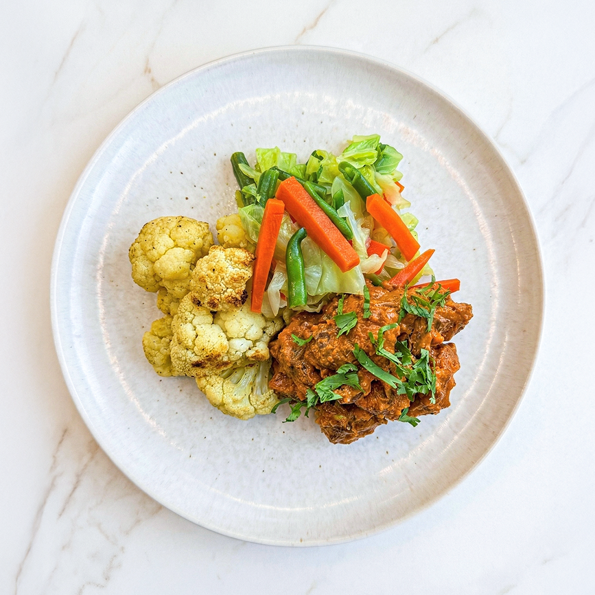 Thai Beef Curry with Mix Vegetables and Roasted Cauliflower