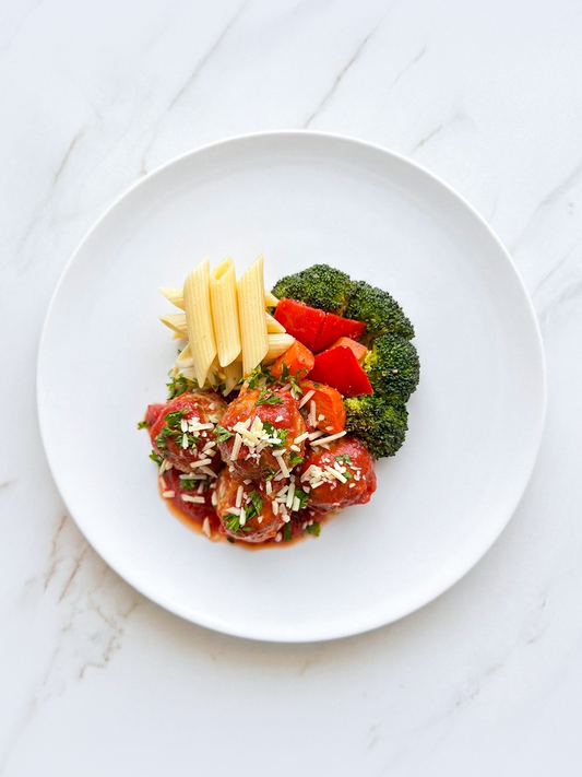 Italian Mushroom "Meatballs" Broccoli, Capsicums and Penne