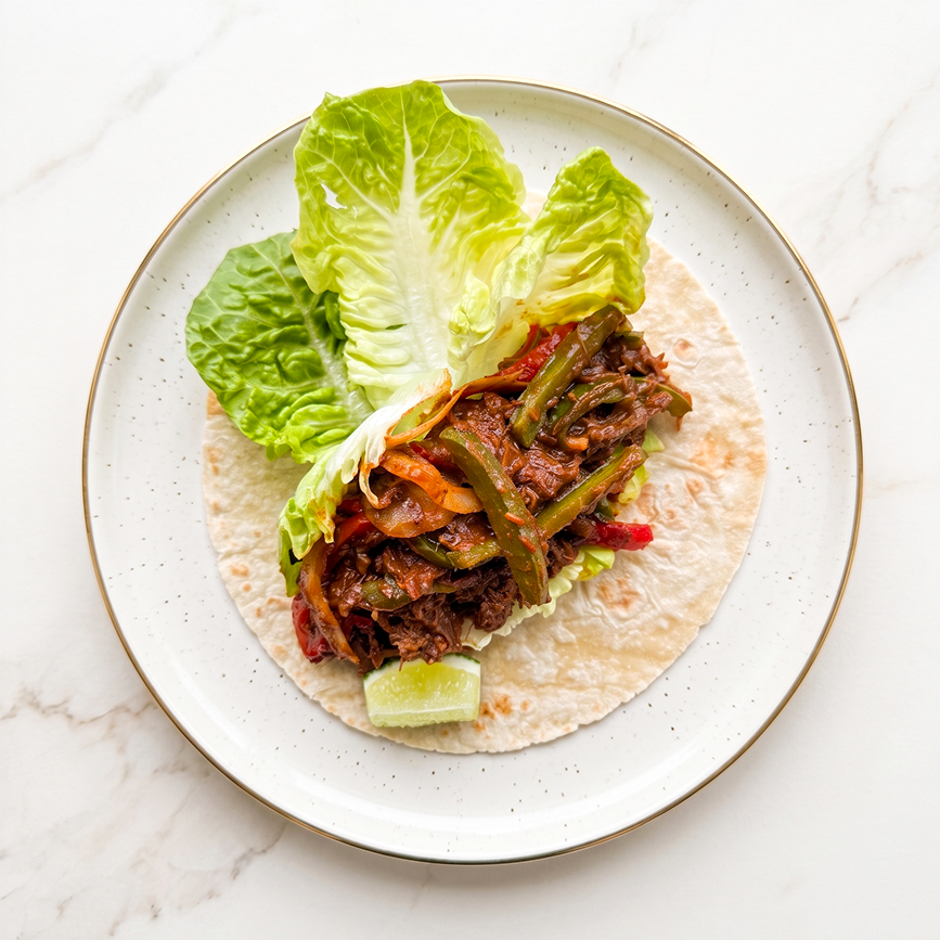 Lamb Barbacoa with Baby Romaine Lettuce and Wholemeal Wrap