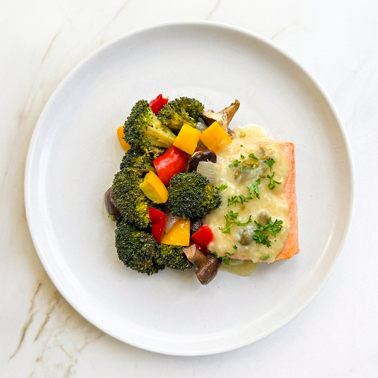 Salmon Piccata with Roasted Seasonal Vegetables