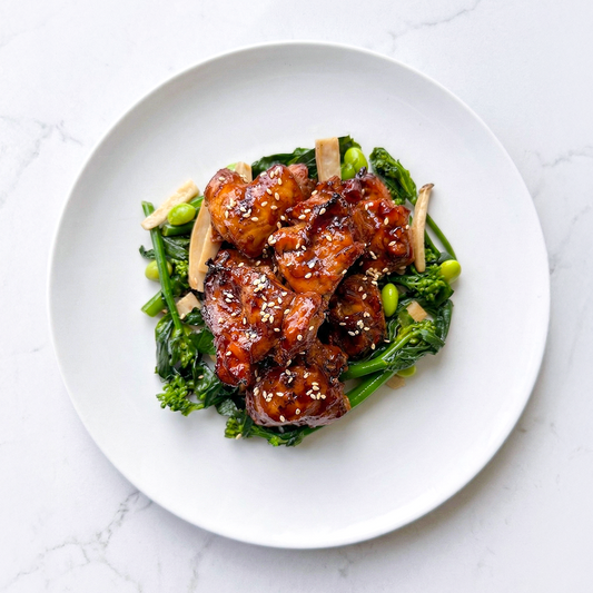Teriyaki Chicken Don with Asian Greens and Mushrooms