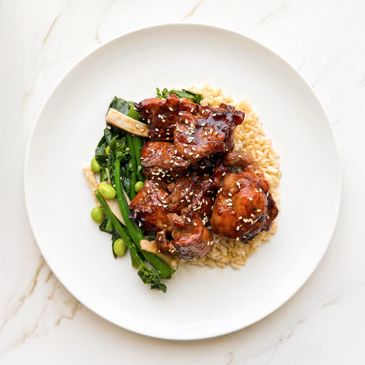 Teriyaki Chicken Don with Asian Greens, Mushrooms and Brown Rice