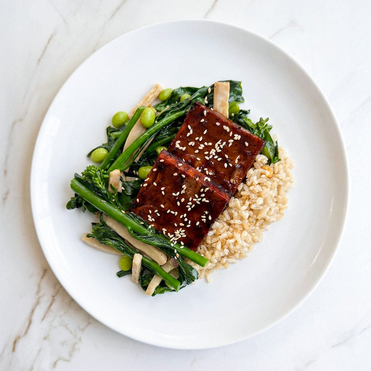 Teriyaki Tofu with Asian Greens, Mushroom and Brown Rice