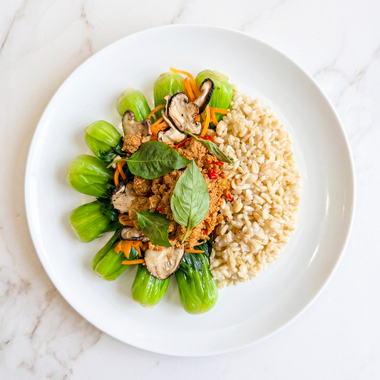Thai Basil Chicken with Asian Vegetables and Brown Rice